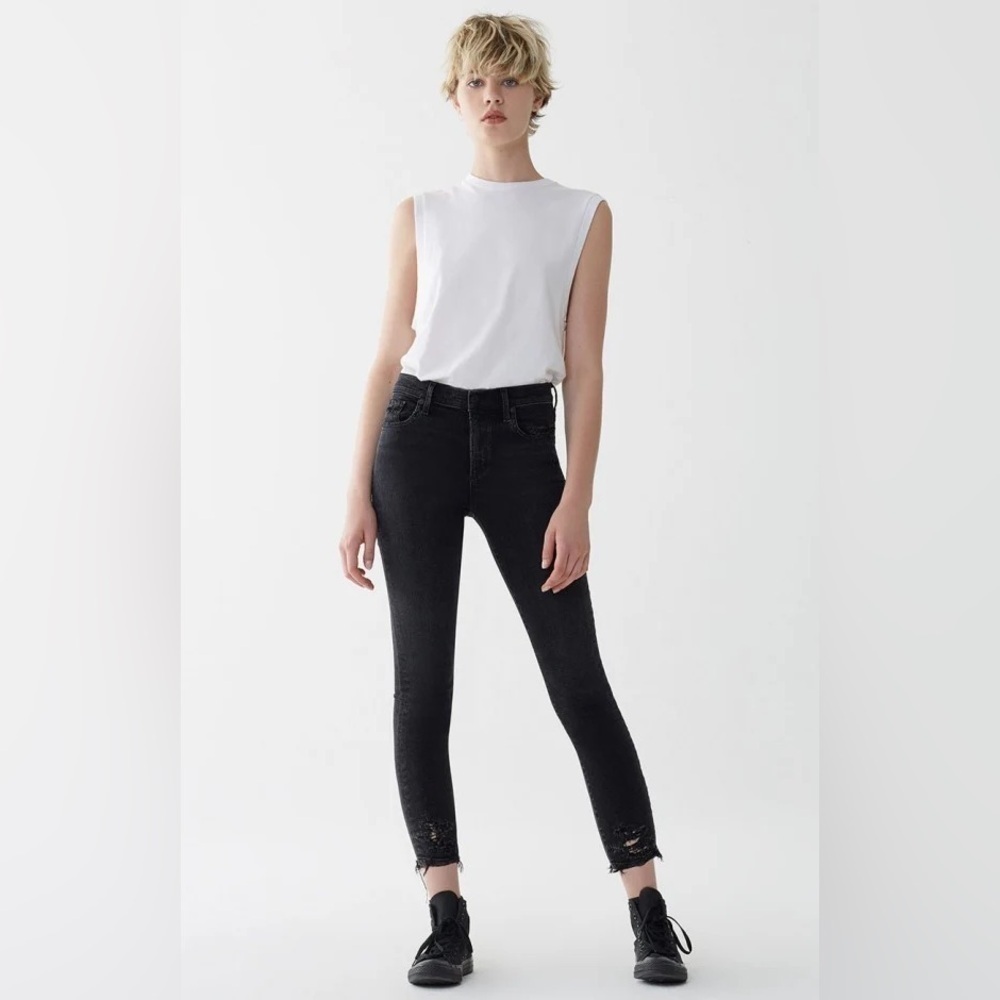 Agolde Sophie Jeans Black High Rise Skinny Raw Frayed Cropped Hem Size 29